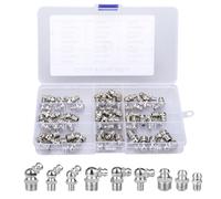 Nafafosa Raccords de Lubrification Coniques, Lot de 60 Kit d'assortiment de Graisseurs, Graisseurs Hydrauliques, graisseurs en Fer nickelé M6 M8 M10 Droits et coudés 45° 90° graisseurs Coniques