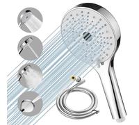 Nafall Pommeau Douche Grande avec Tuyau Haute Pression, 130 Mm Douchette Douche Salle de Bain, PommeDouche Ronde avec Fonction Jet Puissant, Large Shower Head avec 4 Jets