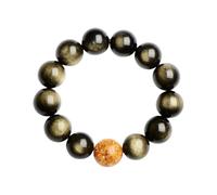 NAFEIMILUN Bracelet Vintage En Cristal D'Obsidienne Dorée Noire À Boucle Unique Pour Hommes Et Femmes Bracelet En Feuille D'Or 10mm