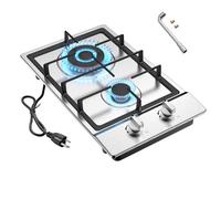 Nafewin Poêle à gaz à 2 brûleurs, réchaud à gaz de 30,5 cm, brûleur à gaz portable en acier inoxydable avec protection thermocouple, Lpg/Ng, cuisinière à gaz intégrée à double combustible pour