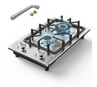Nafewin - Réchaud à gaz 2 brûleurs, cuisinière à gaz portable de 30,5 cm, cuisinière à gaz portable en acier inoxydable avec protection thermocouple, double combustible Lpg/Ng, cuisinière à gaz