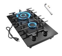Nafewin Réchaud à gaz à 2 brûleurs, table de cuisson au propane, table de cuisson à gaz en verre trempé, brûleur à gaz en acier inoxydable de 30,5 cm avec protection thermocouple, Lpg/Ng double