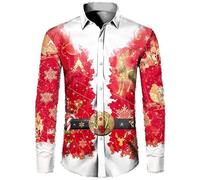 NAFING Chemise Homme Jean, Chemise Noël Homme Manches Longues Chemise Moche Slim Fit Christmas Chemise Homme Grande Taille Pull Moche De Noel 3D Imprimer Costume Pere Noel Funky Top