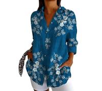 NAFING Chemisiers et Blouses Femme Manche Longue Chemise Col Rever Coton Lin Été Respirant Shirt à Imprimé Ethnique Bouton Blouse Coupe Ample Exotique Tunique Tops