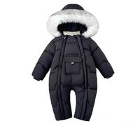 NAFING Combinaison Pilote Bébé Enfant De Ski Manches Longues Polaire À Capuche Fermeture Jumpsuit Neige Toison Étanche Rembourré Fourrure Avec Gants Encapuchonné Col De Fourrure Ensemble 0-12 Mois