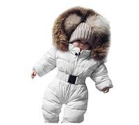 NAFING Combinaison Ski Bebe Enfant Fermeture Hiver De Ski De Neige Polaire Habit De Neige Toison Fourrure Étanche Rembourré Encapuchonné Avec Gants Col De Fourrure Hoodie Fille