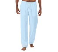 NAFING Pantalon Homme Lin Et Coton Respirant Lin Léger Pantalons De Survêtement Hommes Plage Ete Yoga Pants Coupe Droite Coton Toile Decontracte Pant avec Cordon De Serrage