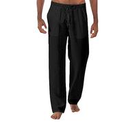 NAFING Pantalon Homme Lin Et Coton Respirant Lin Léger Pantalons De Survêtement Hommes Plage Ete Yoga Pants Coupe Droite Coton Toile Decontracte Pant avec Cordon De Serrage