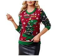 NAFING Robe De Noel Femme, Pull Noel Moche Femme Col Rond Pull Noel Lumineux LED Drole Pull Noel Moche Clignotant Pullover Manche Longue Arbre de Noël Hiver Chaud Pull Noel Tricoté Noel Sweatshirt