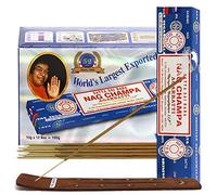 Nag Champa Lot de 12 bâtons d'encens avec porte-encens Satya 15 g