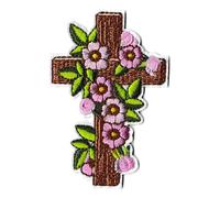 NagaPatches Patche écusson croix bois chrétienne patch brodé thermocollant cimétière