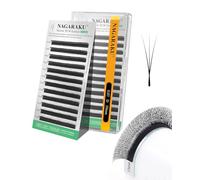 NAGARAKU 3D Étroit W Cils Préfait Bouquet Forme W Préfabriqués Tissage En Éventail avec Long Manche Auto-Éventails Prêts à L'emploi Naturels Duveteux Compacts Narrow Lash Noirs Mats (0.07mm D 10mm)