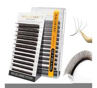 NAGARAKU 4D W Cils Préfait Bouquet Forme W Volume Préfabriqués Finis Tissage En Éventail avec Long Manche Auto-Éventails Naturel Cils Pré-Éventails Épais Eyelash Cluster Brun Foncér (0.07mm D 8-15mm)