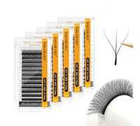 NAGARAKU 5 Boîtes 3D W Cils Préfait Bouquet Forme W Volume Préfabriqués Finis Tissage avec Long Manche Auto-Éventails Naturel Doux Cils Pré-Éventails Clover Lash Cluster Noir Mat (0.07 D Curl 8-15mm)