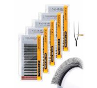 NAGARAKU 5 Boxes 2D UU Cils Double Pointe Parallèles Volume Eyelash Compacts Légers Naturel Fin Duveteux Flexibles En Éventail Chaque Cil Est Bien Distinct Sur Les Yeux Lash Noir Mat (0,07 C 8-15mm)