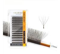 NAGARAKU 5D W Cils Préfait Bouquet Forme W Volume Préfabriqués Finis Tissage En Éventail avec Long Manche Auto-Éventails Naturel Cils Pré-Éventails Épais Eyelash Cluster Brun Clair (0.07mm D 8-15mm)