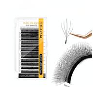 NAGARAKU 5D W Cils Préfait Bouquet Version 2.0 Camélia Cils Naturellement Doux Forme Pétale Préfabriqué Ventilateurs Finis Tissage En Éventail avec Long Manche Volume Cils Noir (0.07mm C 8mm)