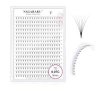 NAGARAKU 7D Premade Fans Cils Prefait Bouquet Volume Russe 320 Fans Boîte XL Pro 16 Rows Préfabriqués Éventails Base Fine Pointue Faciles à Poser Léger Doux Naturel Moelleux Noir Mat(0.07 C 9mm)