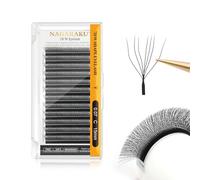 NAGARAKU 7D W Cils Préfait Bouquet Forme W Volume Préfabriqués Finis Tissage En Éventail avec Long Manche Auto-Éventails Naturel Cils Pré-Éventails Épais Lash Cluster Noir Mat (0.07mm C Curl 15mm)
