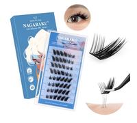 NAGARAKU Cils Auto Adhésifs 48 Clusters Sans Colle Ni Dissolvant Cils à Pressage en Une Étape Grappes de Cils Réutilisables Pré-Collés Renard Oblique Flying Avec Effet Eyeliner (0,07mm C 5-15mm)