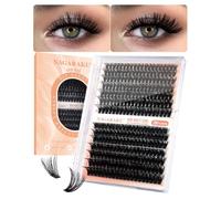 NAGARAKU Cils Cluster Mega Volume 60D 80D Bande Fine Knot Free 280 Pcs DIY Touffes Courtes Fluffy Dense Wispy Ne Se Désagrègent Pas Effet Extension Salon Léger Noir 14 Rows (0,07mm C 9-15mm)