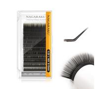 NAGARAKU Ellipse Extension de Cils Plat Professionnel Double Pointe Fendue Individuels Volume Russe Cils à Cils en Soie Naturel Design en Forme de U Plus Doux Plus Léger Charbon 12 Row(0.25 L 8-15mm)