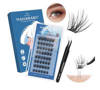 NAGARAKU Kit de 48 cils pré-collés avec pince à épiler, sans colle, en une étape, auto-adhésifs, réutilisables, style fée (SAT-04, courbure C, 10 à 16 mm)