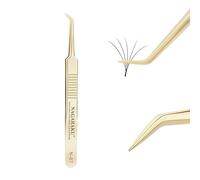 NAGARAKU Pince Cils Volumineux Greffage Pince à Épiler Précision à Pointe Professionnelle Courbée Poignée Or Acier Inoxydable Légère Et Fine Curved Lash Tweezer pour Créer des Fleurs de Cils (N-07)