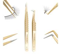 NAGARAKU Set 2 Pinces à Pointe Fibre Droite et 85° Volume Russe AG-03+12 | Deux Géométries Complémentaires Avec Grip Antidérapant Pour Séparation Nette Contrôle Précis Création De Bouquets Volumineux