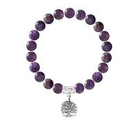 Nàgàrjuna - Bracelet d'Harmonie ARBRE de VIE - Amethyste Naturelle 8 mm - Argent 925 - Élastique Haute Résistance - Bijou Femme