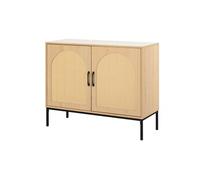 Bestmobilier - Buffet bas Nagato - cannage et effet bois, 2 portes 100 cm - Bois/Noir
