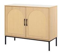 Bestmobilier - Buffet bas Nagato - cannage et effet bois, 2 portes 100 cm - Bois/Noir