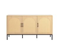 Nagato - buffet bas - cannage et effet bois - 3 portes - 150 cm - Bois / Noir
