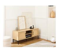 Nagato - meuble tv - cannage et effet bois - 120 cm - Bois / Noir