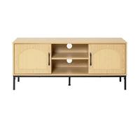 Bestmobilier - Nagato - Meuble TV - cannage et Effet Bois - 2 Portes et 2 niches - 120 cm, Bois/Noir