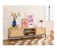 Nagato - meuble tv - cannage et effet bois - 2 portes et 2 niches -180 cm - Bois / Noir Bois / Noir G