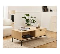 Nagato - table basse - cannage et effet bois - 110 cm - Bois / Noir