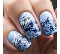 NAGE FODE Lot de 24 faux ongles de paysage chinois à coller sur couverture complète en acrylique faux pour la célébration du jour de l'indépendance