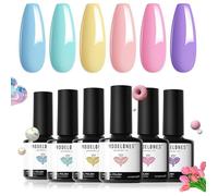Nageldesign Semi-Permanent Pastel Nail Polish, 6 Colours u2013 UV Gel Semi-Permanent Pink Blue Purple Green Soak-Of VERNIS A ONGLES