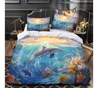 Nager avec Les Dauphins Housse de Couette Microfibre Hypoallergique 3D Effet Super Douce Faune Marine Art_1 Parure de Lit Fermeture Éclair Confortable Léger for Adultes Enfants Single（140x200cm）