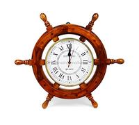 Nagina International 18 "Horloge Murale en Bois en Laiton Massif hublot décor Nautique Roue de Navire Horloge de Navire 18": décoration de bateauWooden Nautical Shipwheel - Maritime Pirate Decor