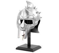 Nagina International Casque Great Mini Gladiator Maximus Silver - Casque Rennactor avec sangle en cuir | Accessoires d'Halloween pour GN | Casque de masque facial Cosplay et Halloween avec présentoir