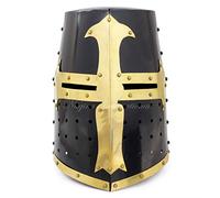 Nagina International Casque médiéval de chevalier templier noir avec croix en laiton avec doublure | Masque facial pour fête d'Halloween | Casque en acier armure noire pour adulte