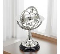 Nagina International - Globe terrestre vintage en laiton avec sphère armillaire du zodiaque, base en bois | Décor d’ancien bateau de pirate, Plaqué nickel, Taille M