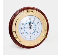 Nagina International Horloge de marée Nautique sur Socle en Bois Premium - hublot en Laiton Poli à Suspendre à décor (12 Pouces)