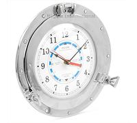 Nagina International Horloge hublot en laiton massif poli nickel poli | Instruments météorologiques pour l'heure et les marées | Idées de décoration murale (38,1 cm)