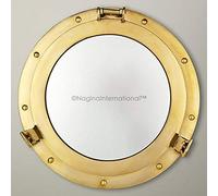 Nagina International Miroir hublot nautique de luxe en laiton poli de 30,5 cm | Miroir décoratif en forme de bateau de pirate | Décoration de plage maritime du capitaine et cadeaux