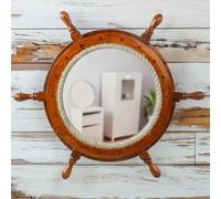 Nagina International Miroir mural de 50,8 cm avec roue de navires en bois avec corde | Décoration murale nautique artisanale à suspendre | Chambre sur le thème des pirates | Accent maritime côtier