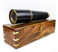 Nagina International Nautical Pirate's Maritime 32" Grand Spyglass avec emblème d'ancre décoratif en Laiton Boîte en Bois de Palissandre | Répliques de navires Antiques (Laiton Antique avec boîte)