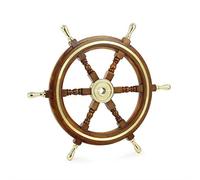 Nagina International Nautical Premium Sailor's Hand Crafted Brass & Wooden Ship Wheel | Luxury Gift Decor | Boat Collectibles (20 inches, Brass Ring & Handles)